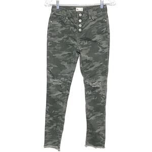 SO Camo Jeans Distressed Raw Hem Cut Off Adjustable Waist Button Fly Girls 12